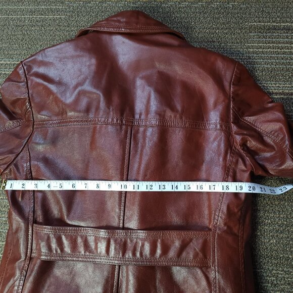 Vintage 70s Mens Sears Long Leather Red Coat Winter Lining (L-40) - Picture 10 of 12